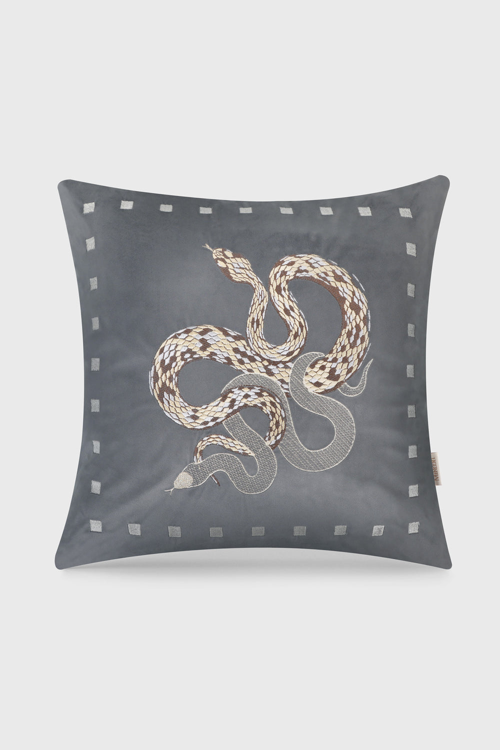 MiRooh Vasuki cushion covers in ash and ruby shown as a gift pair