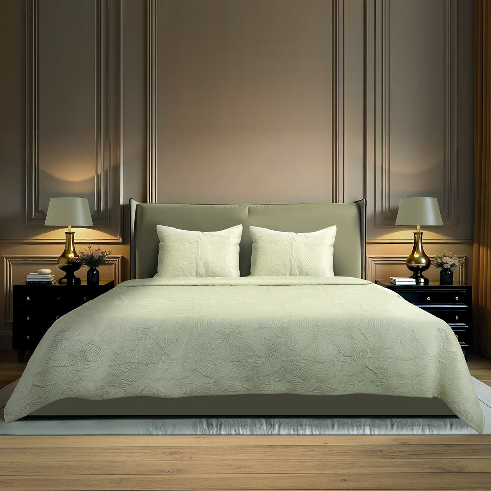 MiRooh Sylvan Fern Sagebrush velvet quilted bedspread set