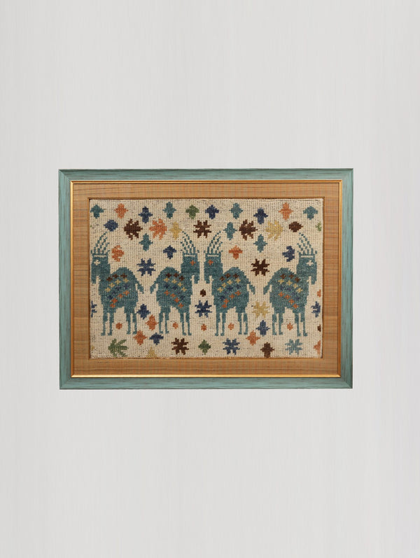 ANTIQUE HAND KNOTTED TEAL WALL RUG