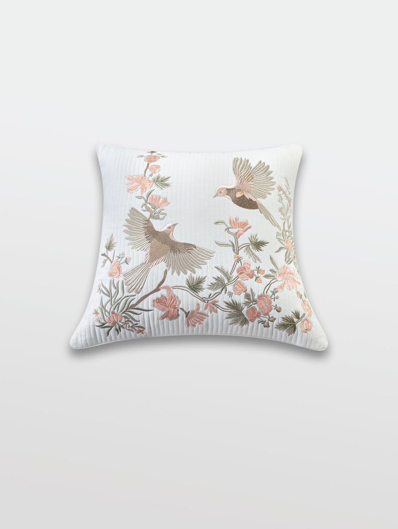 Quilted Embroidered White Bulbul Fabric Sample