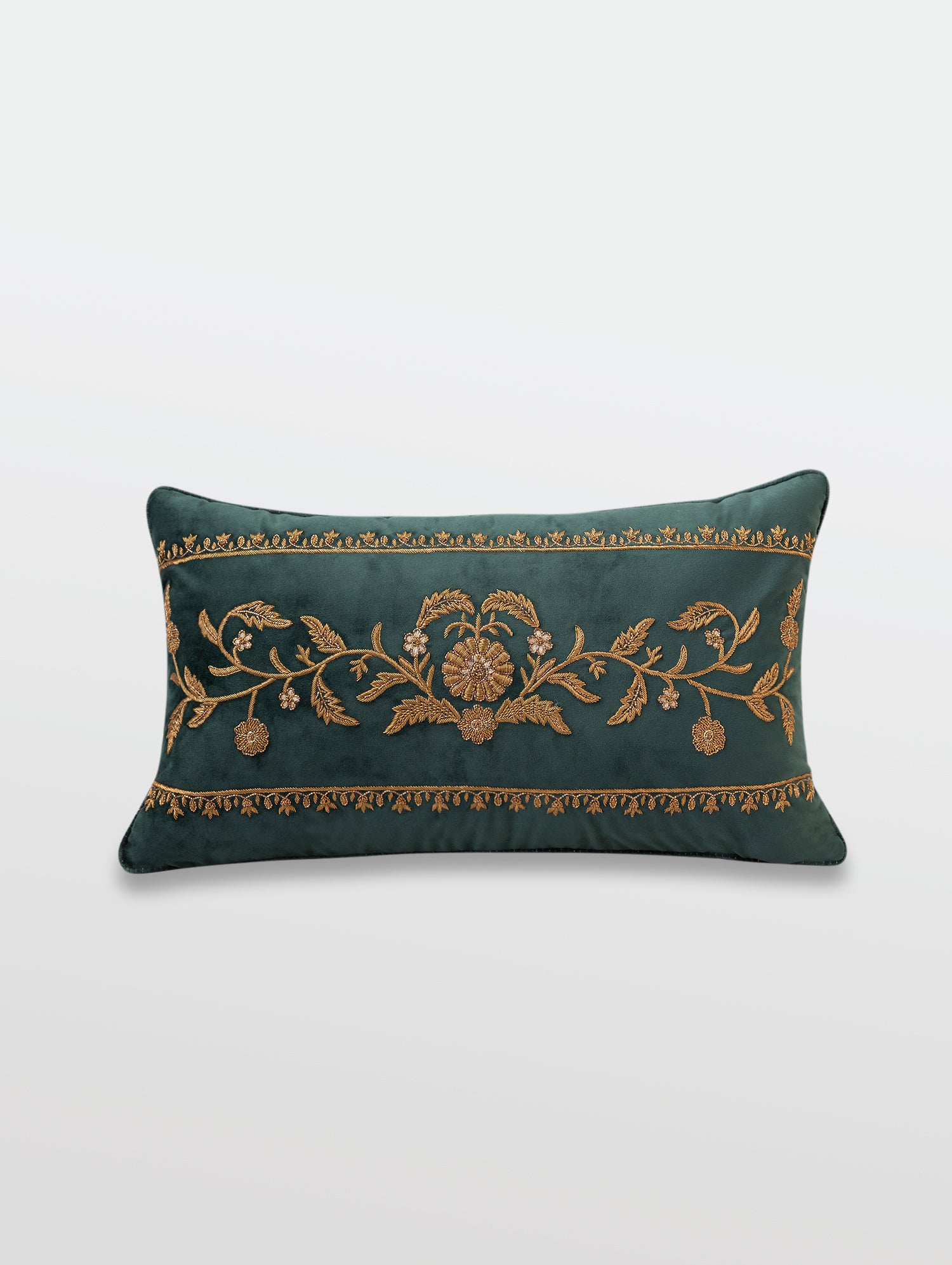 Shop Best Ziya Forest Green Embroidered Cushion in India I Buy Seat