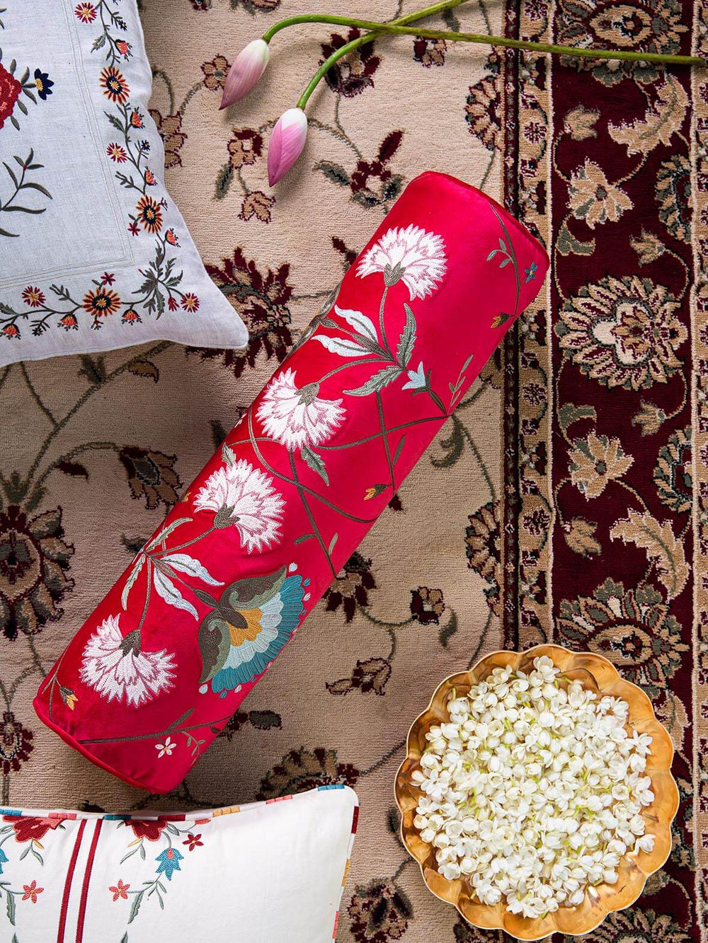 MiRooh Faiza bolster cushion in scarlet red